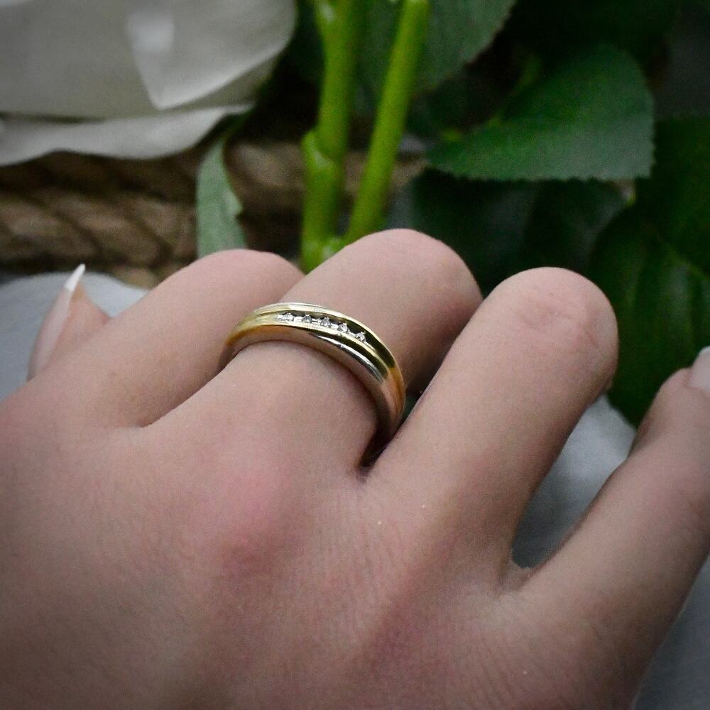 EC Sterling Silver 10K Yellow Gold Diamond Accent Band Ring 925 Size 6.75